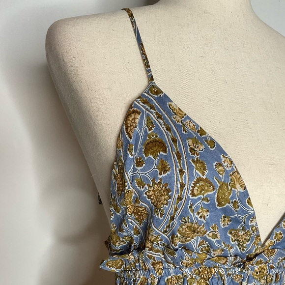 Dress Form Blue Vintage Floral V-Neck Boho Tie Strap Midi Dress Size Small - Picture 1 of 10